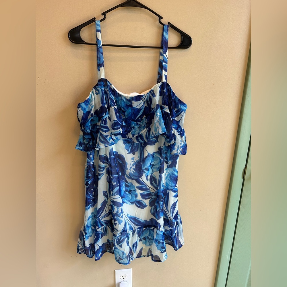 JustFab Blue Floral Ruffle Cami